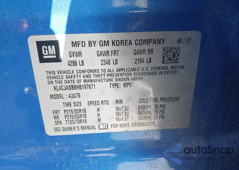 2017 Buick Encore Preferred z USA, uszkodzony, nr VIN KL4CJASB8HB197671